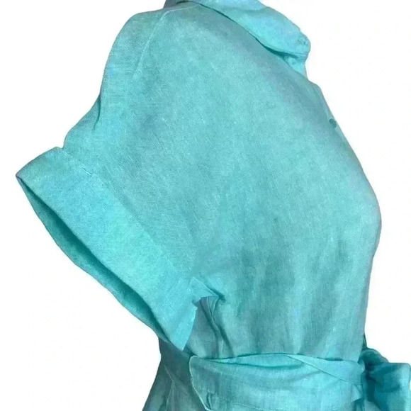 TALBOTS The Sutton Shirtdress Fit & Flare Cross Dye 100% Linen in Aqua Size 6 - Picture 11 of 12